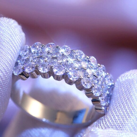 ✨ Fashion Beautiful Many Round Gems Full Around Zircon Rings Women, PD141 - Picture 1 of 7